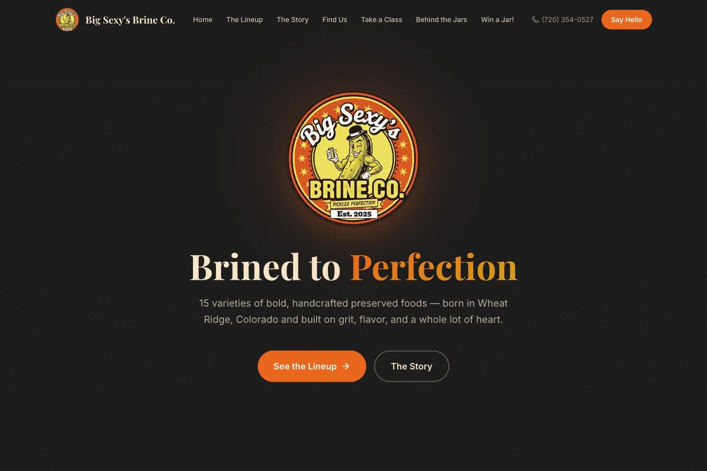 Big Sexy's Brine Co. homepage with its logo and links to the product lineup