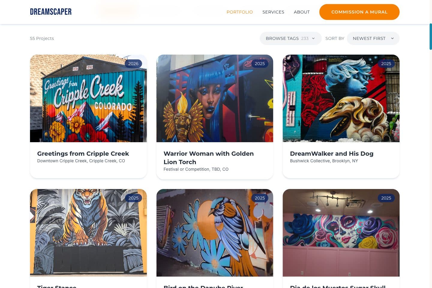 Dreamscaper portfolio showing mural projects